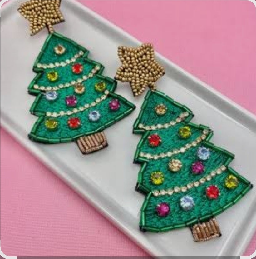 OH Christmas Tree beaded earrings
