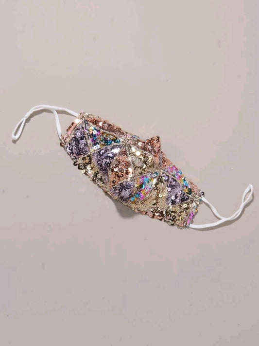 Pink and Gold patchwork sequin mask image 0