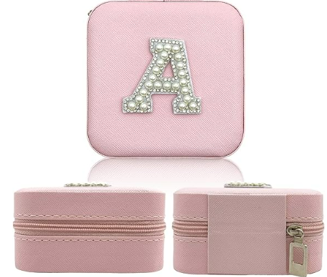 Travel Jewelry box- with Pearl Rhinestone letter image 1