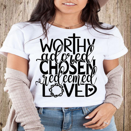 Worthy adorned chosen  redeemed loved (black font) image 0
