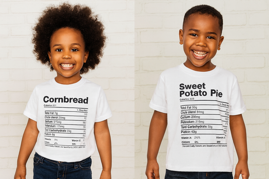Holiday Food Nutrition Facts Shirts – Choose Your Dish (kids)