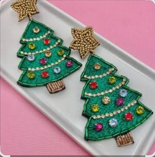 OH Christmas Tree beaded earrings