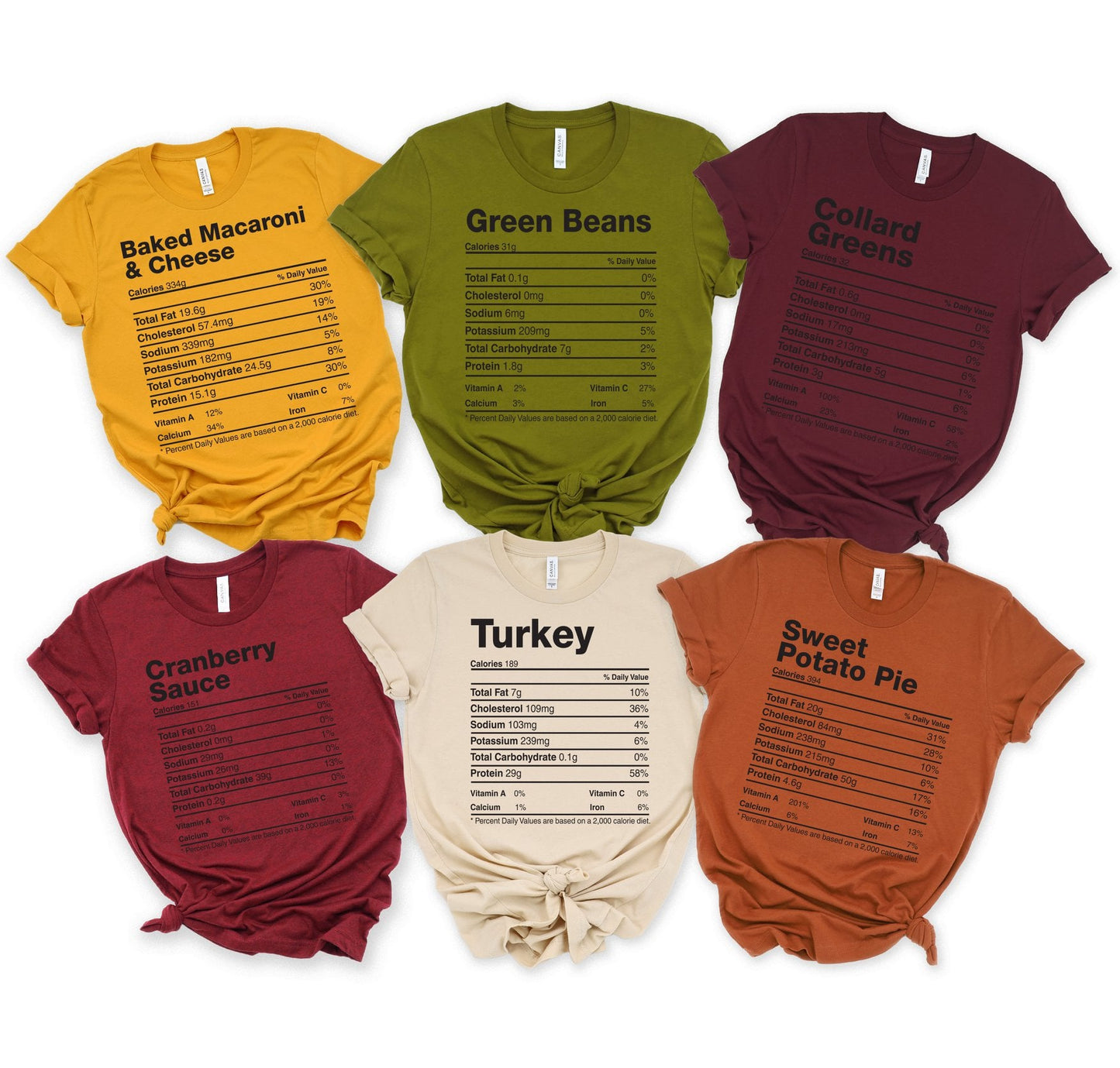Holiday Food Nutrition Facts Shirts – Choose Your Dish (adult)
